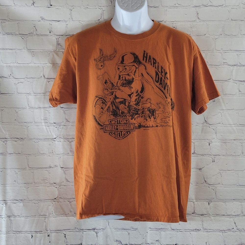 Harley-Davidson Orange LOGO Short Sleeve Tee, Men's Sz L, Excellent Condition